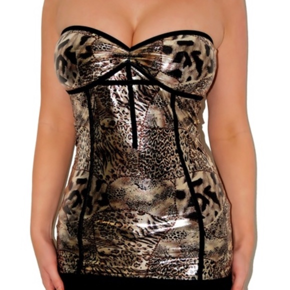 Sexy shiny leopard metallic print strapless tube top new clubbin V2K style top - Picture 5 of 5